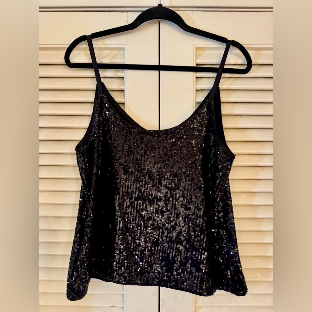 NWT LIMITED BLACK SEQUIN SPAGHETTI STRAP TANK SIZE LARGE ORIG $60